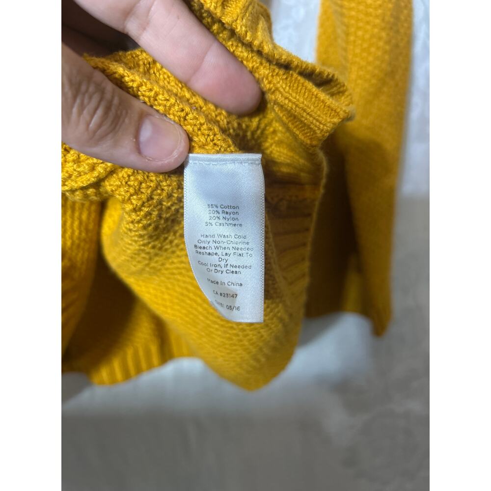 Talbots Sweater 1X PETITE Mustard Yellow Textured Knit Cotton Cashmere Blend - Picture 6 of 8